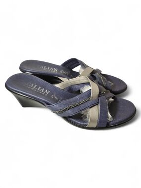 Italian Shoemakers Navy and Silver Wedge Sandal Size 9